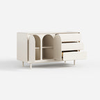 Cream Curved Sideboard Cabinet, Modern Buffet Storage Cabinet with Drawers for Home 30