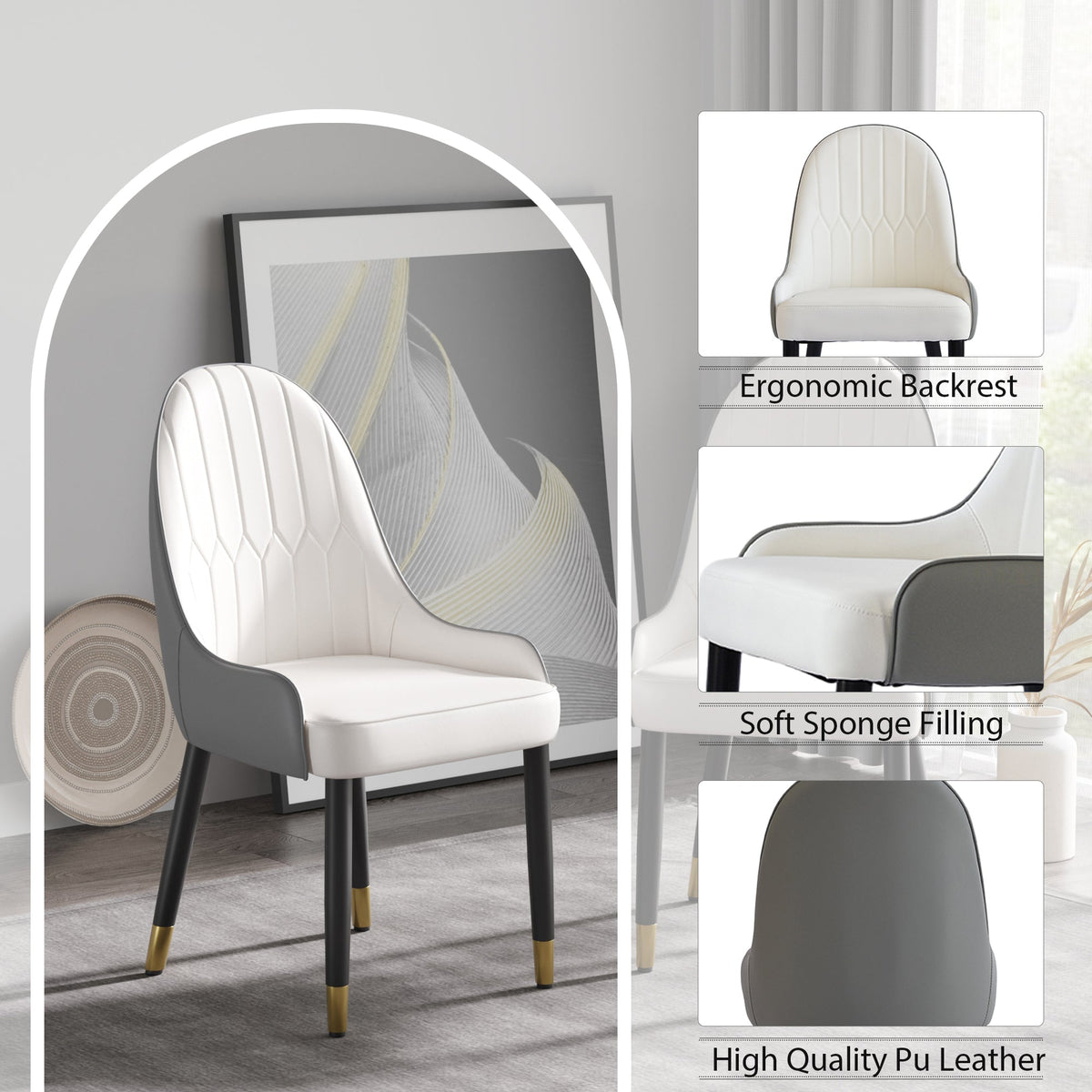 Modern PU Sponge-filled Dining Chair(Set of 2)