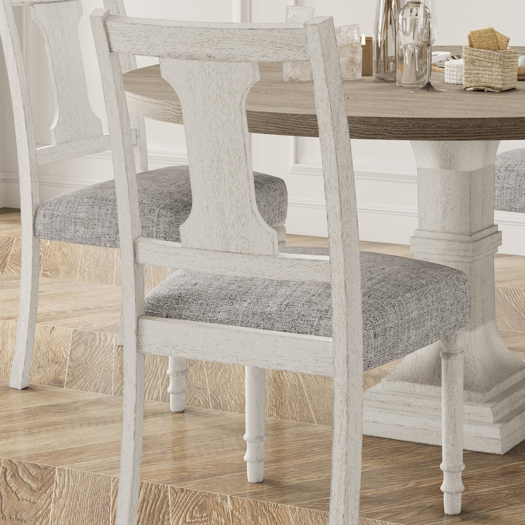 59"W Round White and Gray 5-Pc Dining Table Set