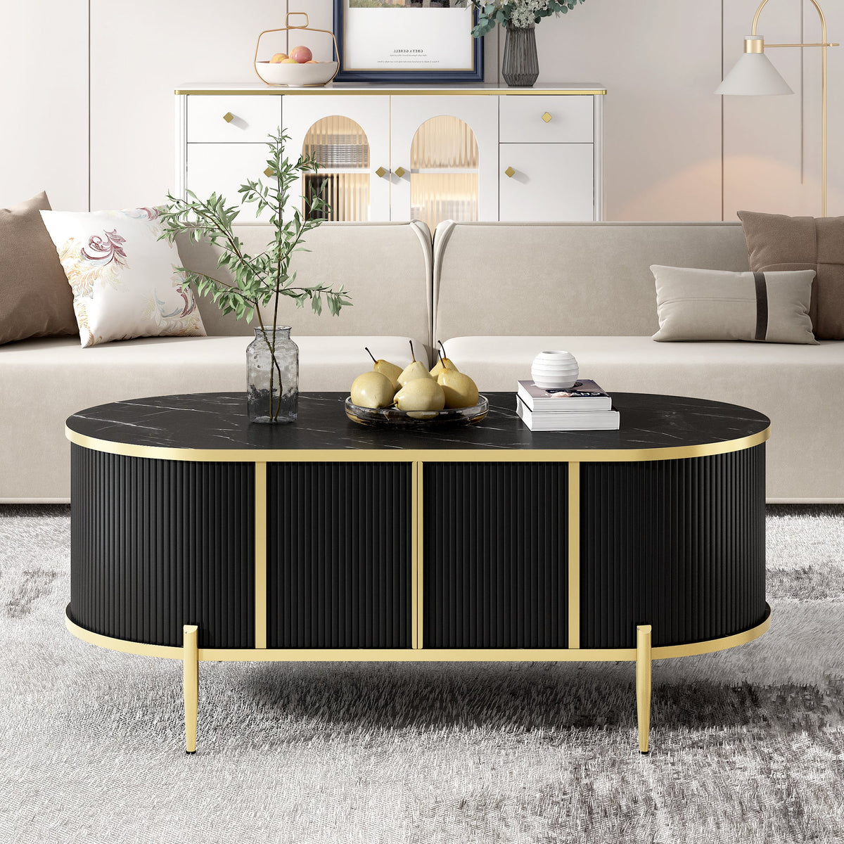 Modern Luxury Oval shaped Fluted Coffee Table