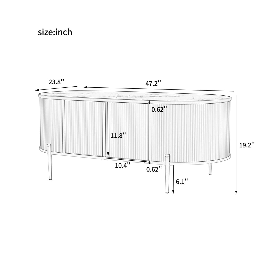 Modern Luxury Oval shaped Fluted Coffee Table