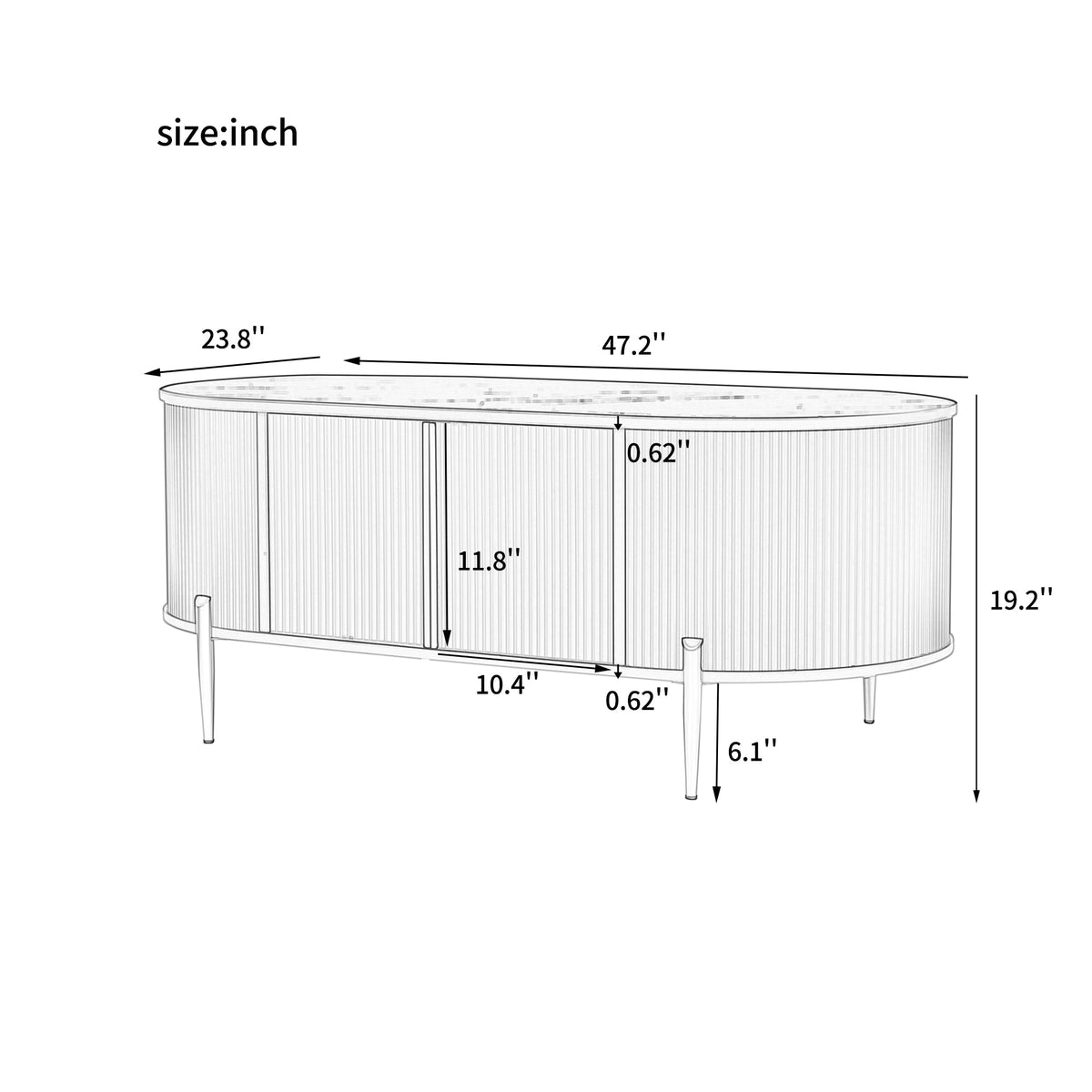 Modern Luxury Oval shaped Fluted Coffee Table