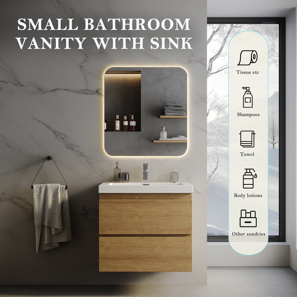 Wall-Mounted Bath Vanity in Old Wood with White Resin Vanity Top