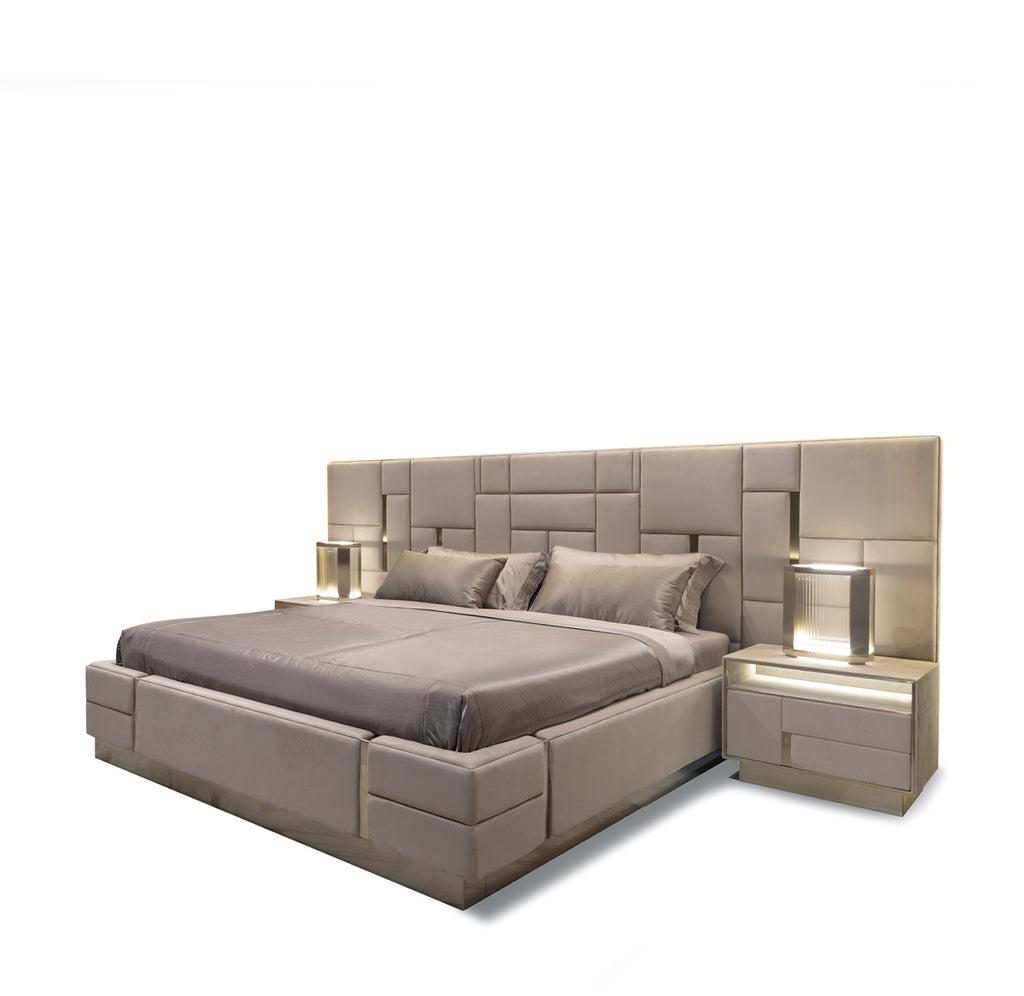 Modern Upholstered Mattress with Integrated Nightstands & Lighting