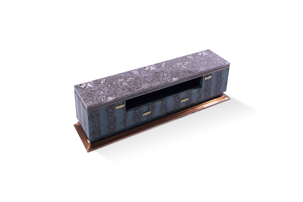 Luxury Marble-Top Snakeskin-Patterned TV Cabinet