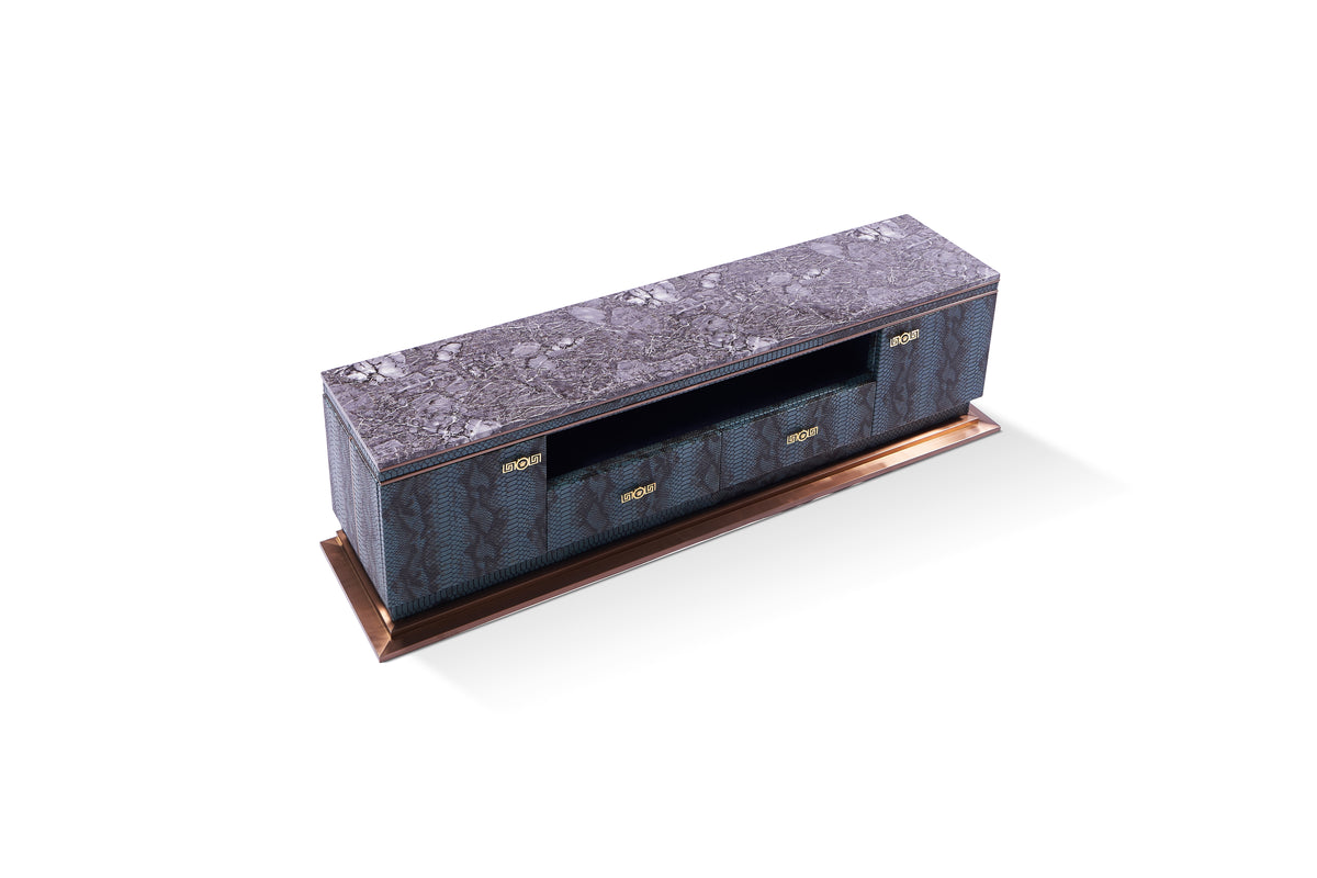 Luxury Marble-Top Snakeskin-Patterned TV Cabinet