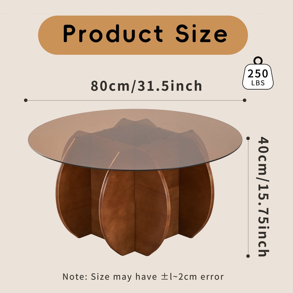 Modern Round Coffee Table with Solid Wood Legs