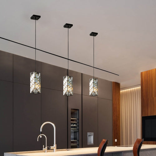 Adjustable Hanging Ceiling Lamp with Crystal Prism Design for Dining Room-3 Pack