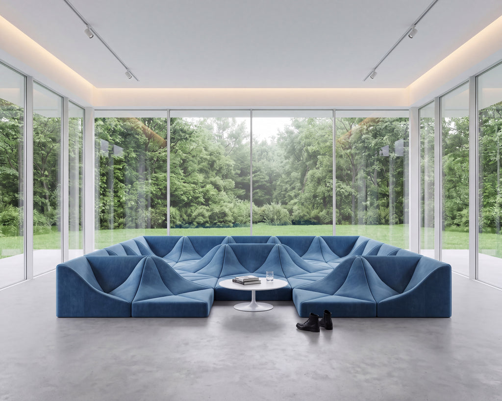 Irregular Wave Blue Modular Fabric Sofa for Art Villa Living Room QY-S1556