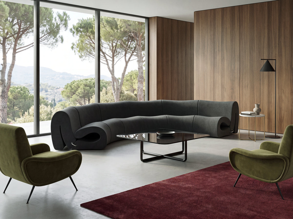 Smooth Matte Dark Curved Sofa for Commercial Interior Space QY-S1219