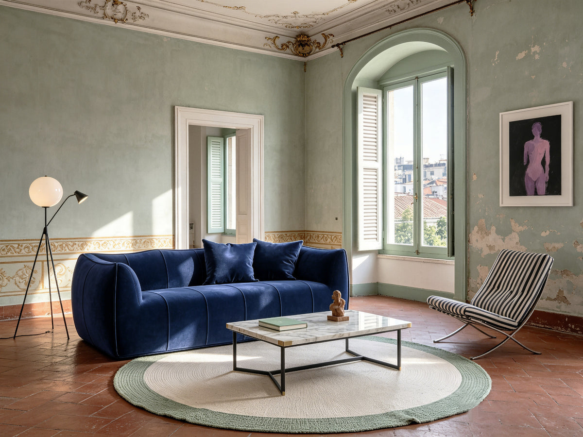 Solid Deep Blue Minimalist Upholstered Sofa for Modern Apartment QY-S1297