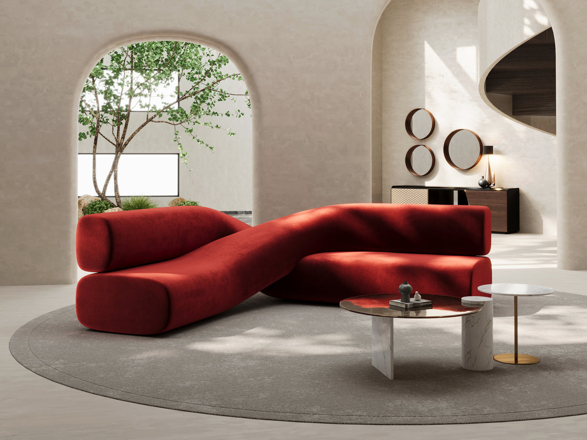 Twisted Sculptural Red Fabric Sofa for High-end Lobby Project QY-S1561