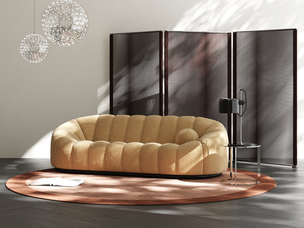 Channel Tufted Beige Bouclé Sofa for Villa Living Room QY-S1215A