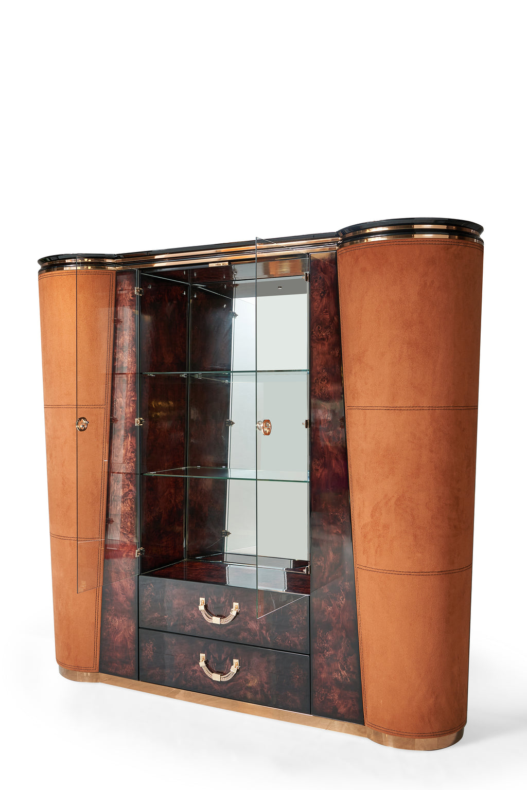 Luxury Glass-Door Display Cabinet with Leather Accents