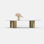 Oval Marble Coffee Table with Gold Metal Base A013