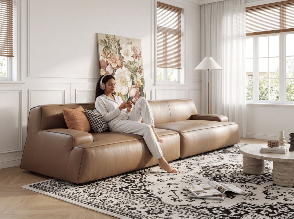 Retro Brown Genuine Leather Sectional Sofa, Italian Style Living Room Home Sofa  619#