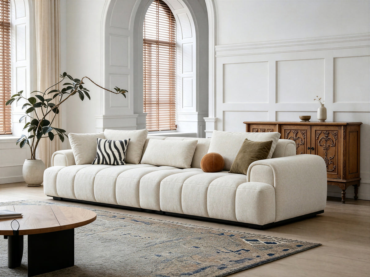 Cloud‑like Modular Boucle Fabric Sofa, Modern Cream Style Living Room Sectional Sofa  629#