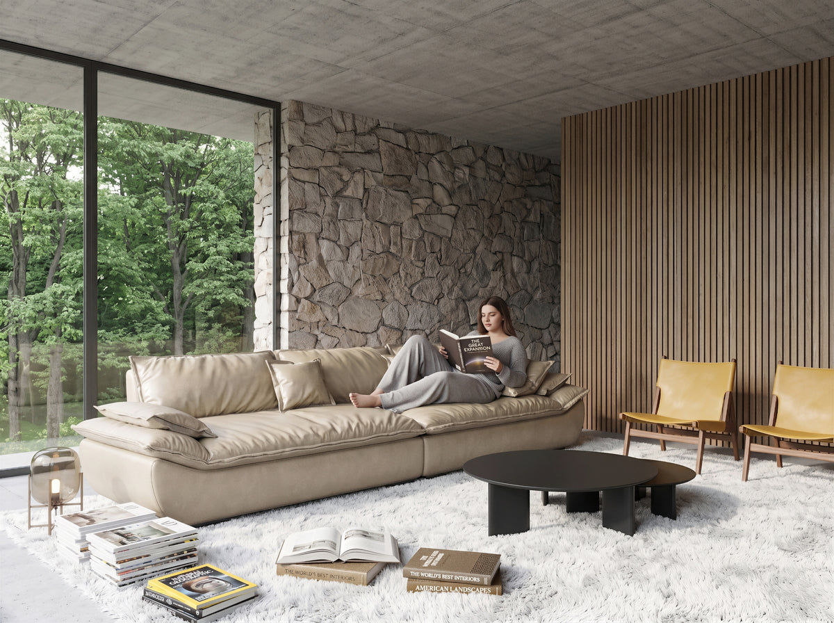 Italian Style Low‑profile Fabric Sectional Sofa, Large Size Living Room Home Sofa  665#
