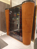 Luxury Glass-Door Display Cabinet with Leather Accents
