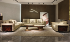 Modern Beige Leather Sofa with Accent Pillows