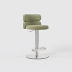 Modern Grey Linen Fabric Bar Stool, Adjustable Swivel Counter Stool Double Layer Backrest Golden Metal Base GD-100