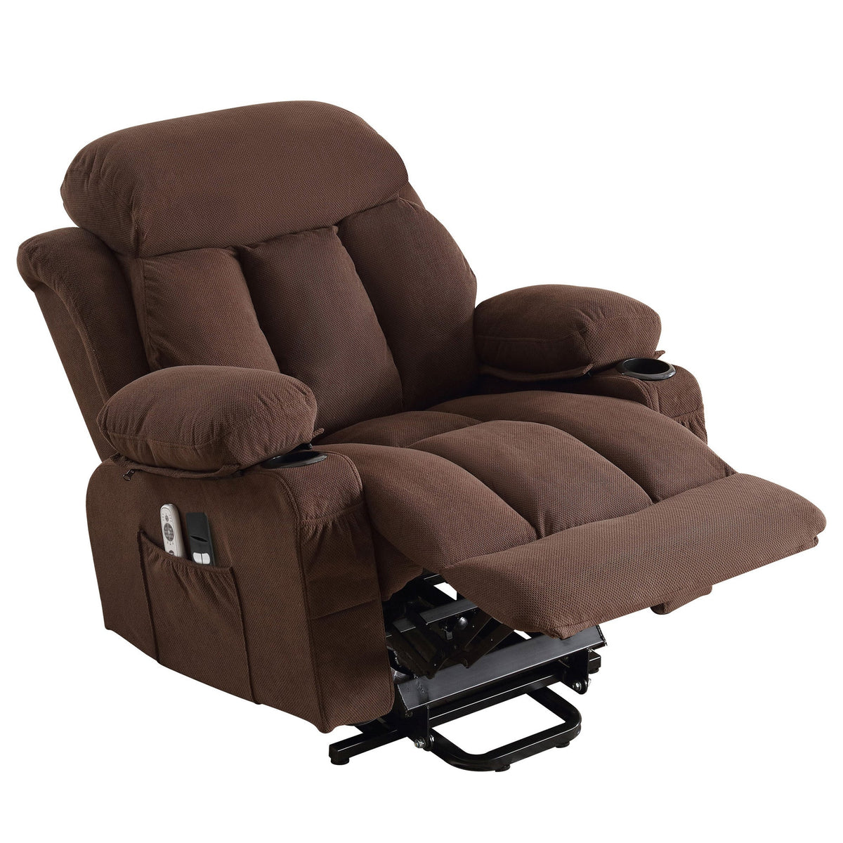Power Lift Recliner Chair with Heat and Massage Electric Fabric Recliner Chair for Elderly with Side Pocket, USB Charge Port, Remote Control for Living Room (BROWN)