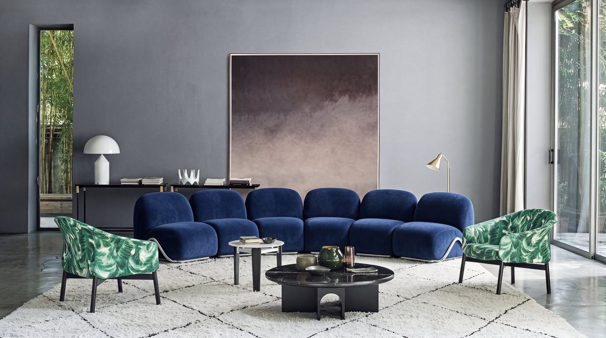 Curved Arc Blue Plush Combination Sofa for Commercial Lounge Space QY-S1584