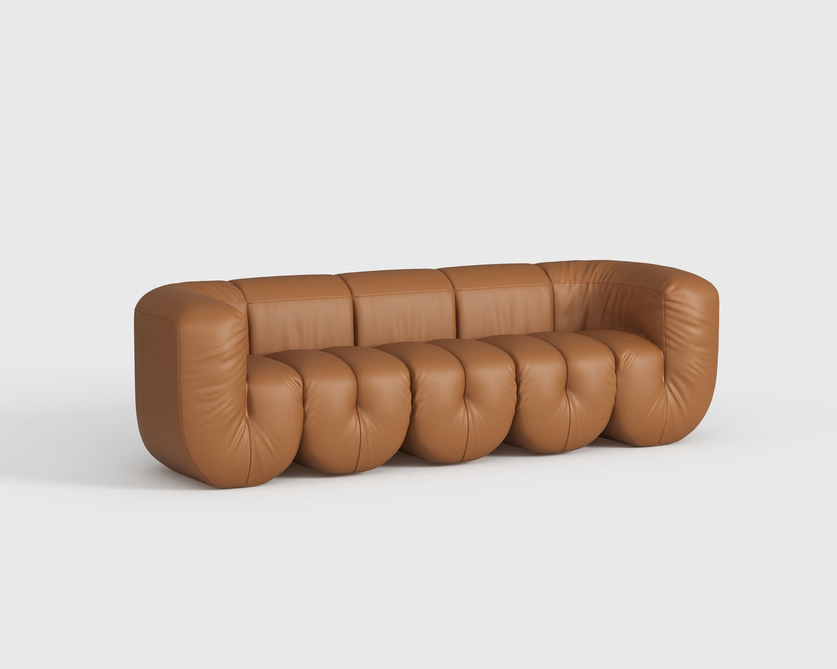 Vertical Tufted Brown Leather Curved Sofa QY-S1564