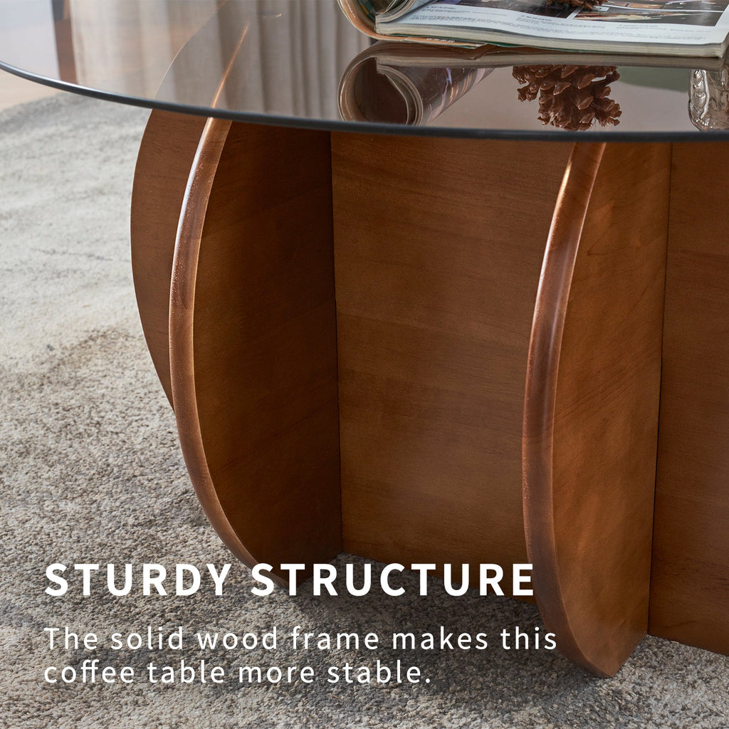 Modern Round Coffee Table with Solid Wood Legs