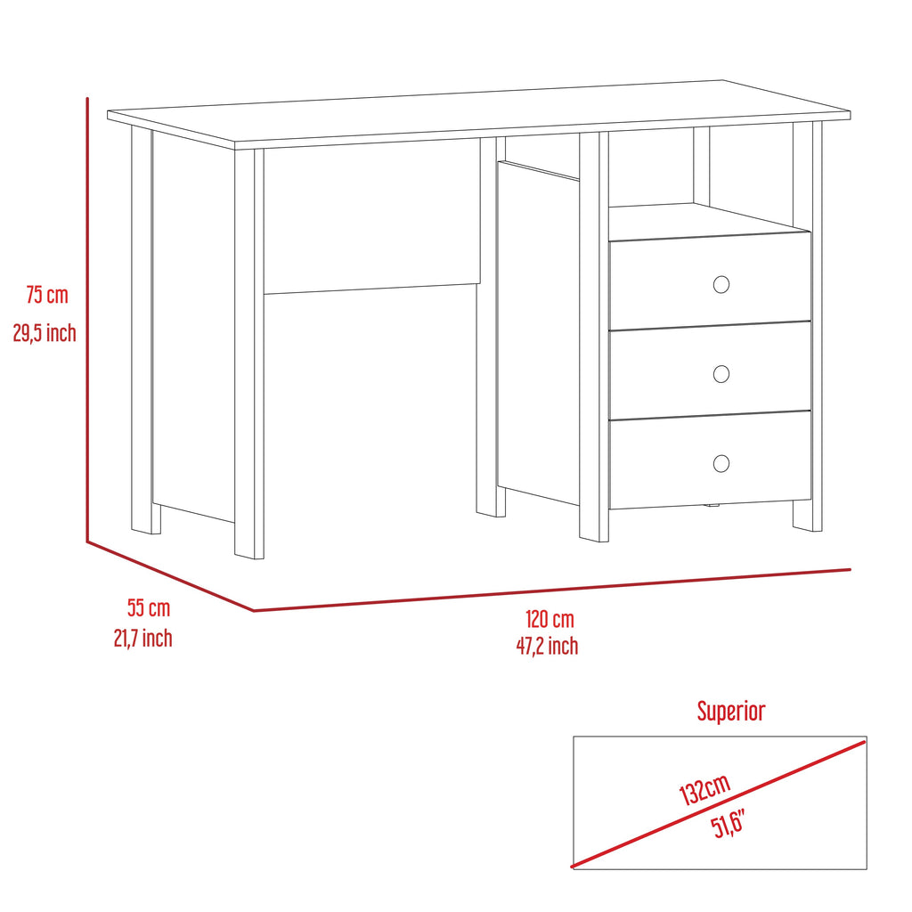 3 Drawers Computer Desk with Open Storage Cabinet