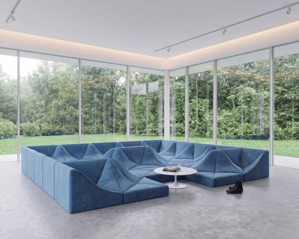 Irregular Wave Blue Modular Fabric Sofa for Art Villa Living Room QY-S1556