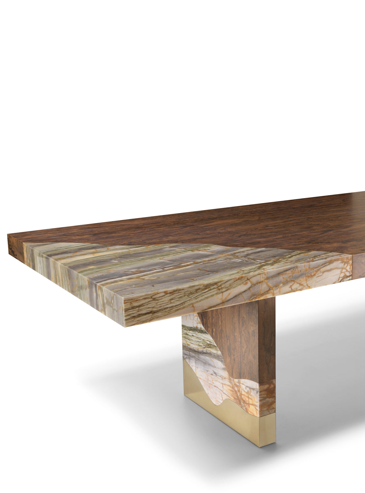 Luxury Wood and Stone Inlay Table with Gold Accents