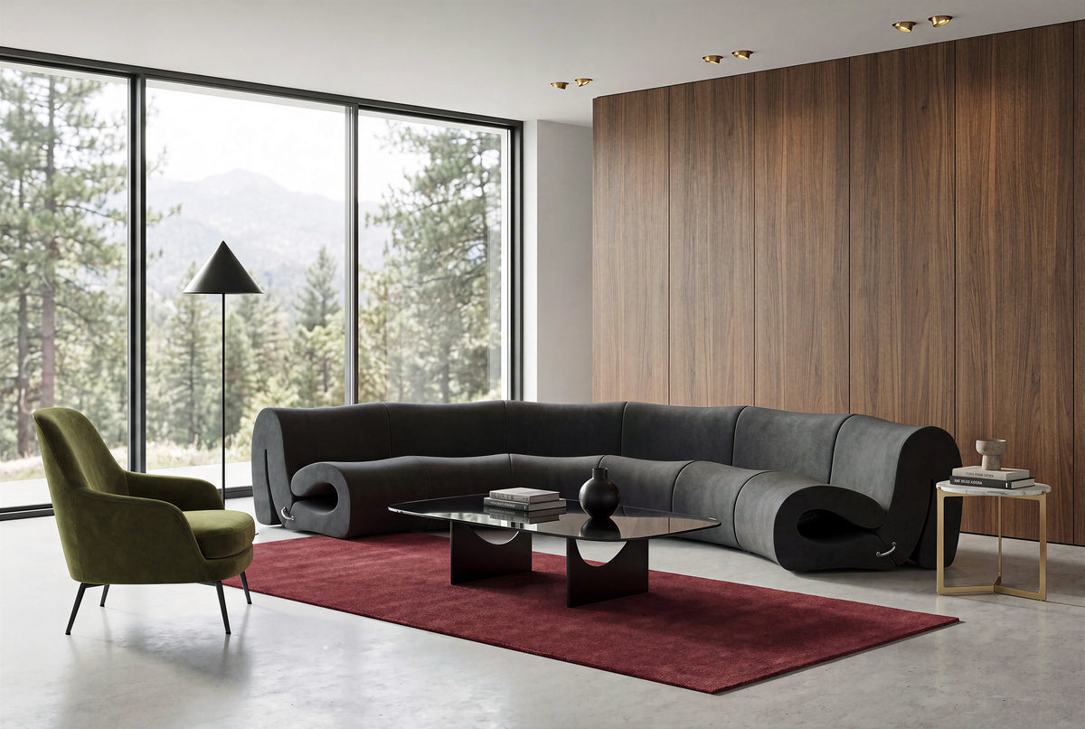 Smooth Matte Dark Curved Sofa for Commercial Interior Space QY-S1219