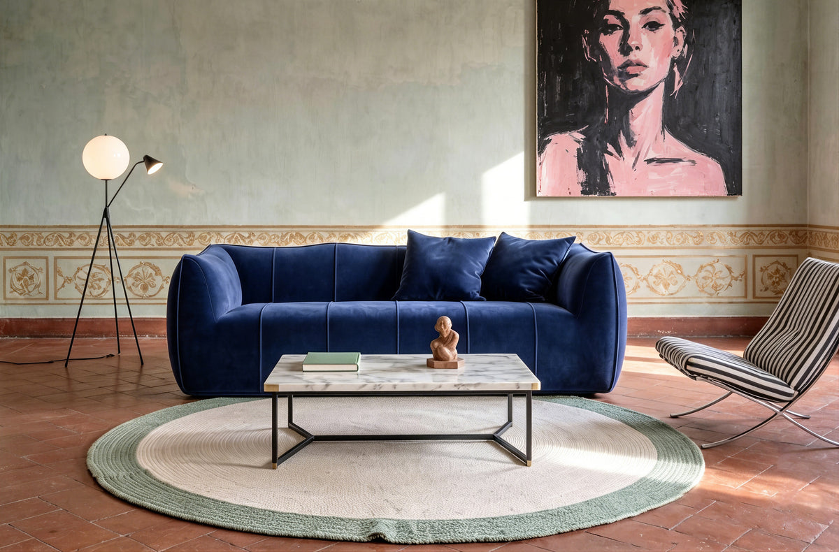 Solid Deep Blue Minimalist Upholstered Sofa for Modern Apartment QY-S1297
