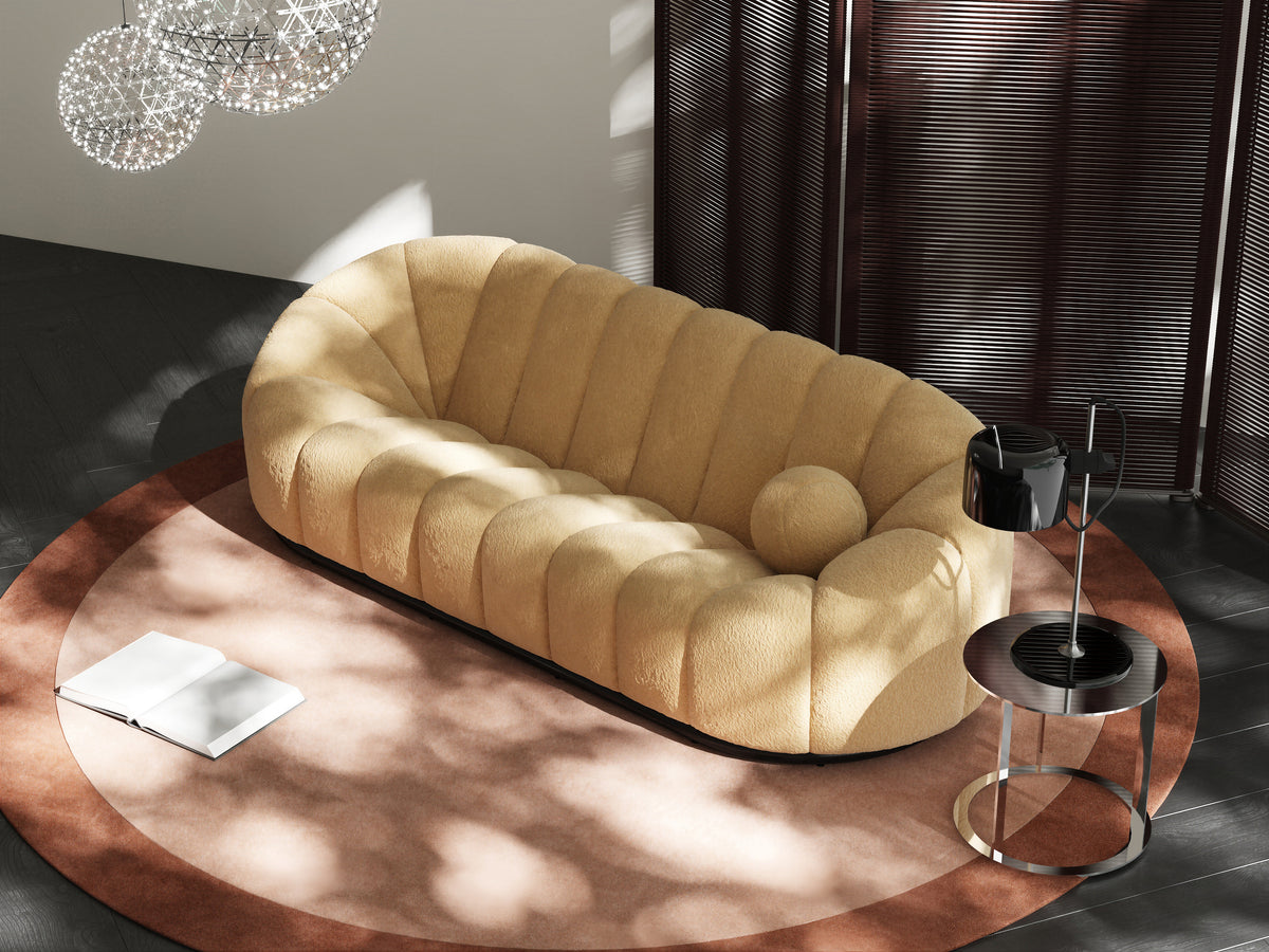 Channel Tufted Beige Bouclé Sofa for Villa Living Room QY-S1215A