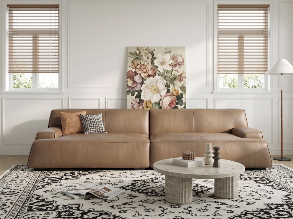Retro Brown Genuine Leather Sectional Sofa, Italian Style Living Room Home Sofa  619#