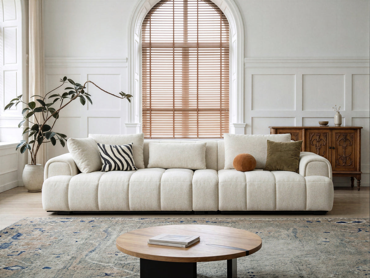 Cloud‑like Modular Boucle Fabric Sofa, Modern Cream Style Living Room Sectional Sofa  629#