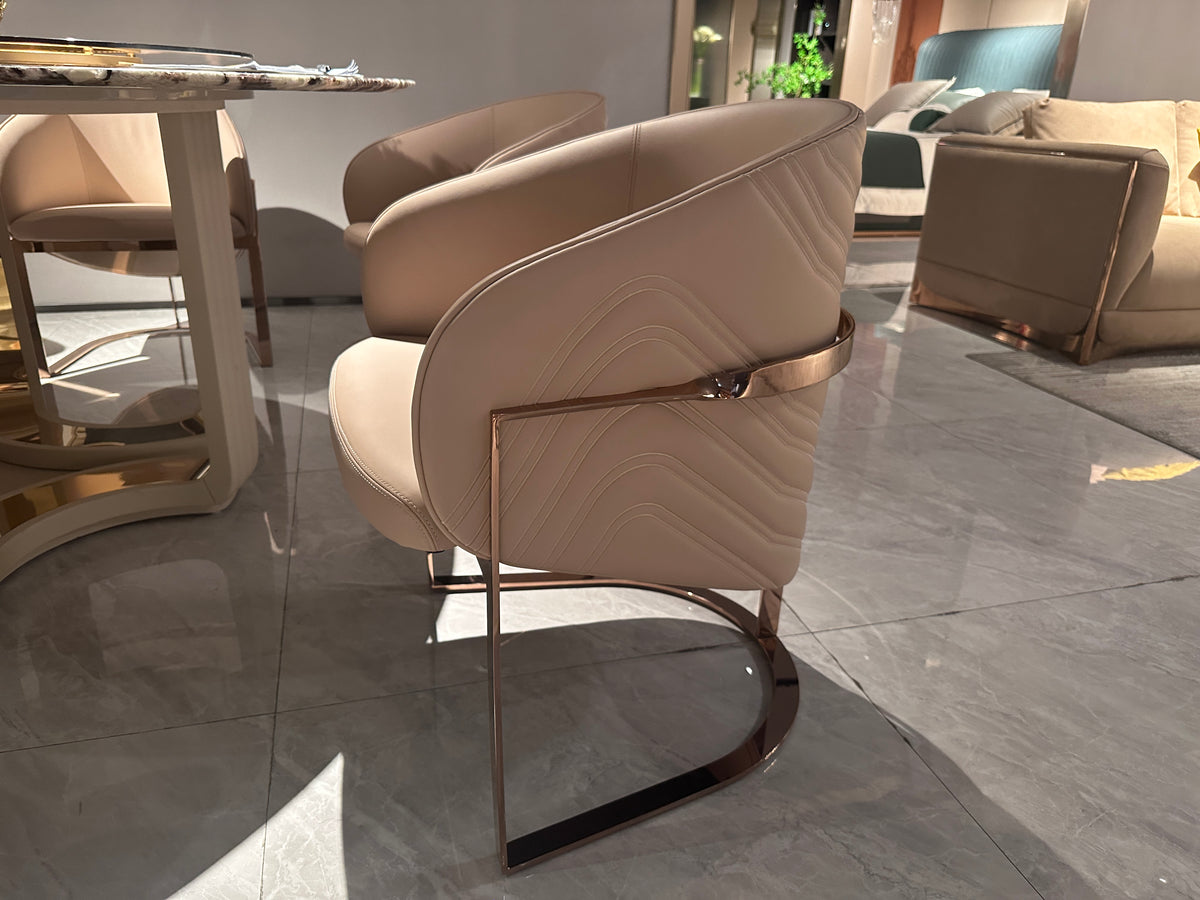 Luxury Beige Leather Armchair with Gold Deco