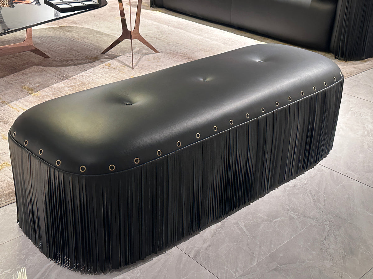 Luxury Fringed Leather Ottoman