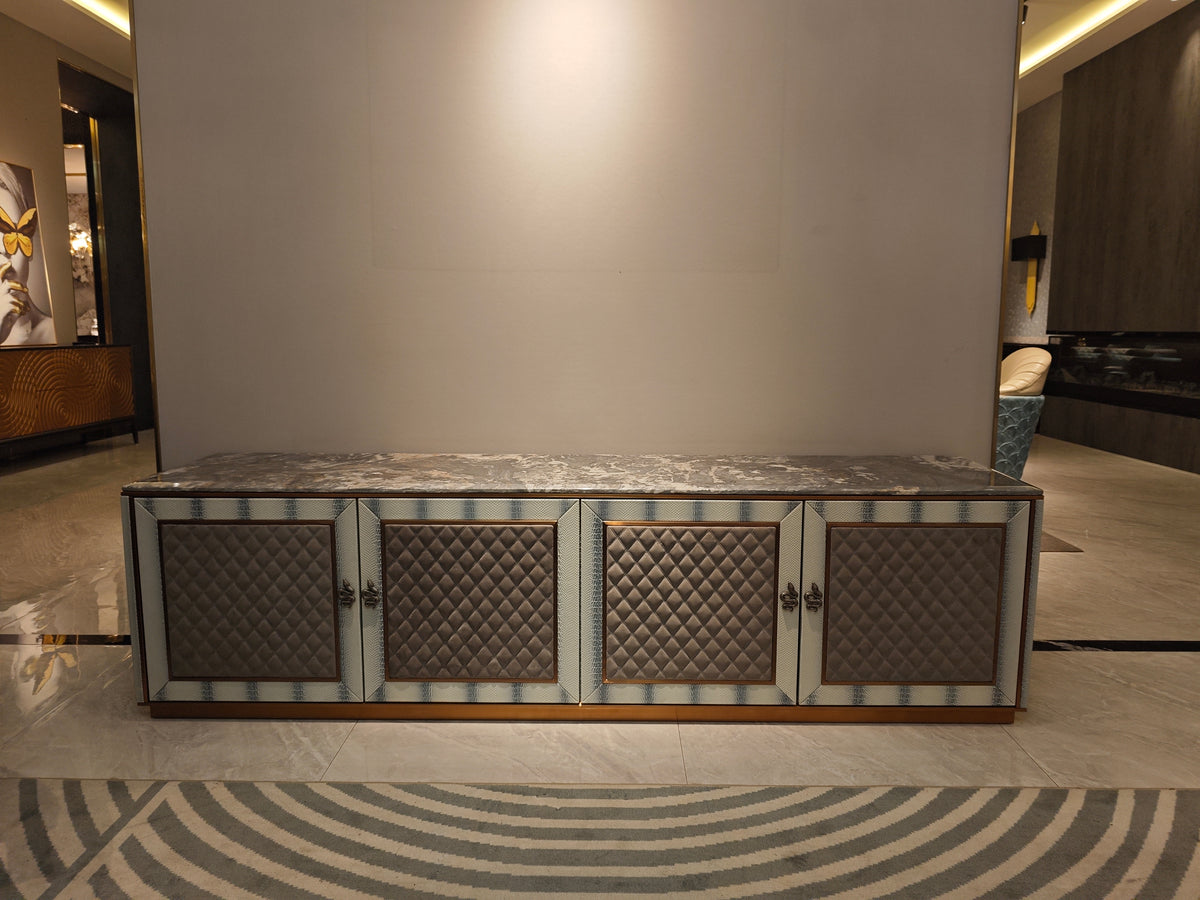 Luxury Marble-Top Quilted TV Cabinet