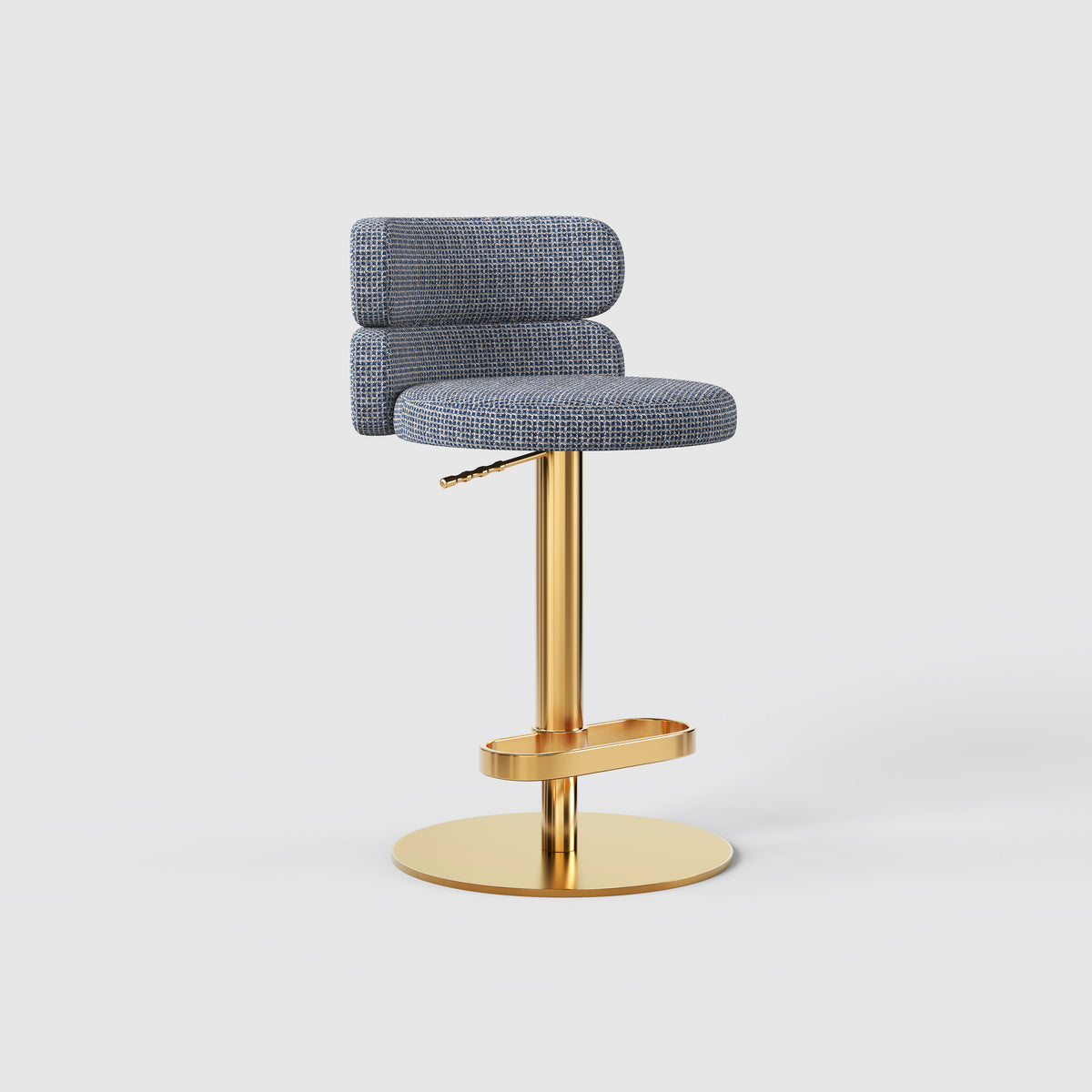 Modern Grey Linen Fabric Bar Stool, Adjustable Swivel Counter Stool Double Layer Backrest Golden Metal Base GD-100