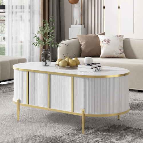 Modern Luxury Oval shaped Fluted Coffee Table
