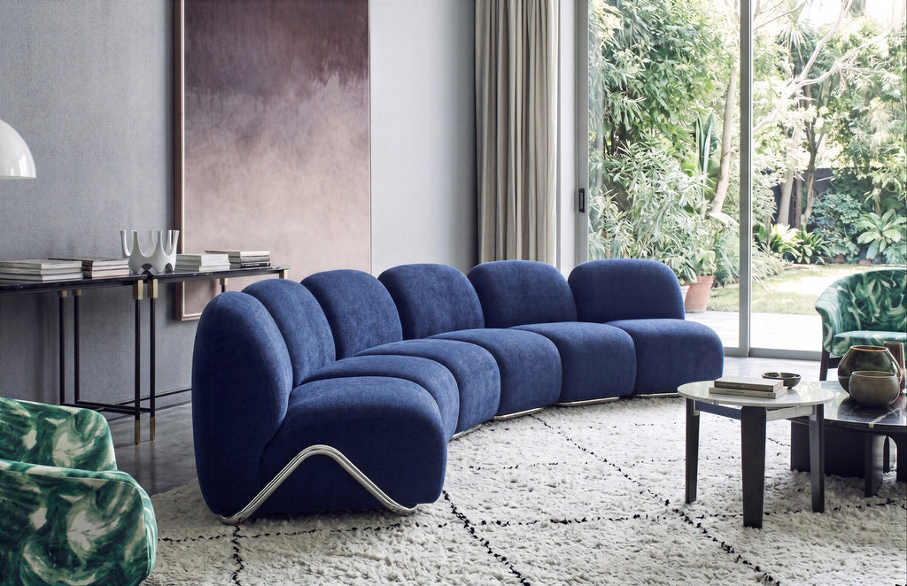 Curved Arc Blue Plush Combination Sofa QY-S1584