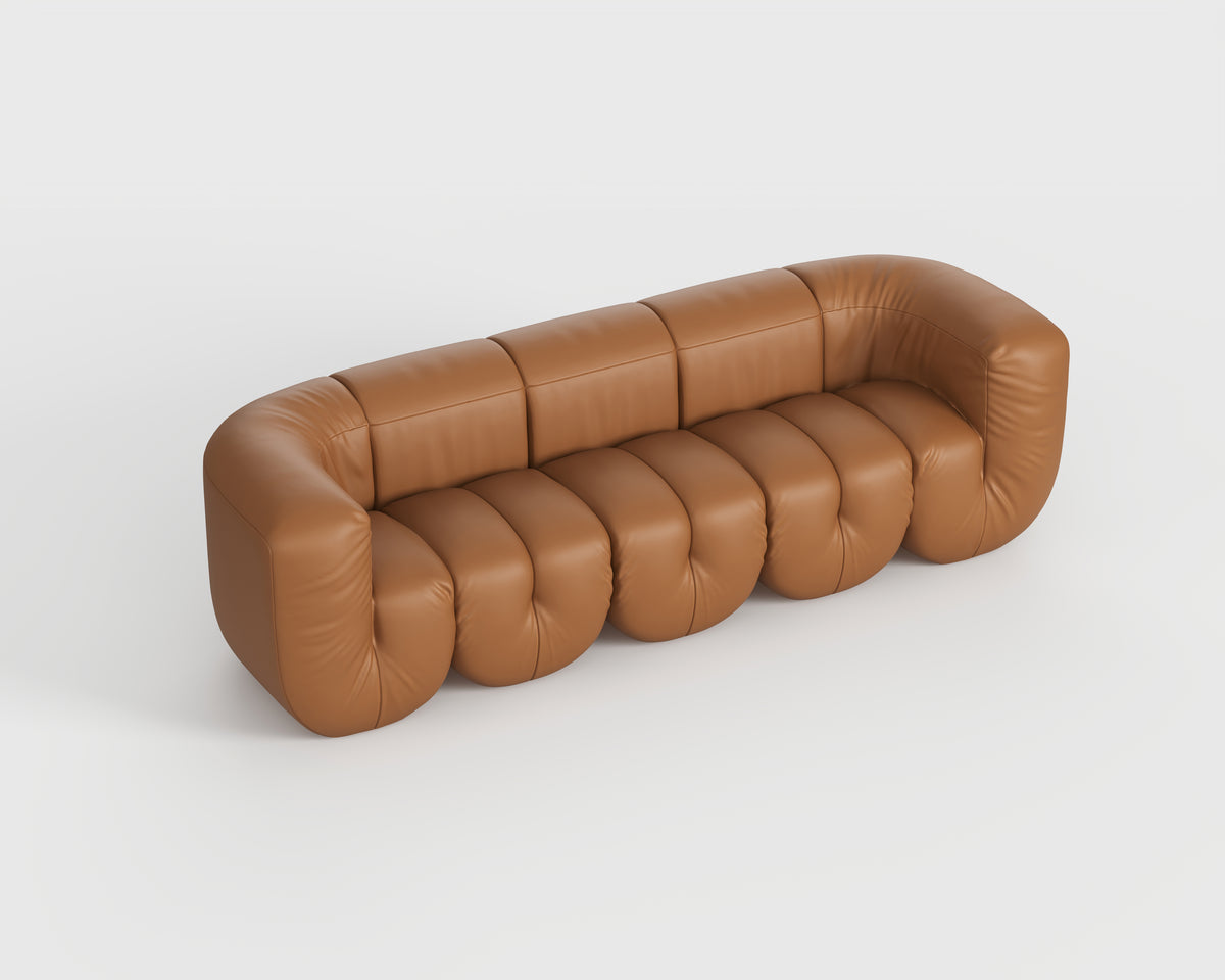 Vertical Tufted Brown Leather Curved Sofa for Luxury Residence QY-S1564