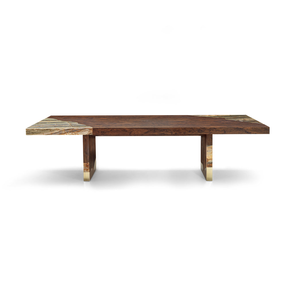 Luxury Wood and Stone Inlay Table with Gold Accents