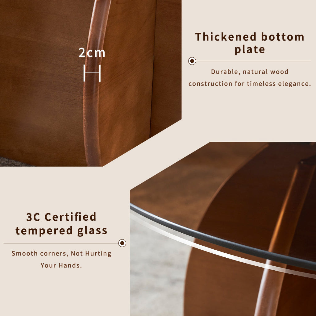 Modern Round Coffee Table with Solid Wood Legs