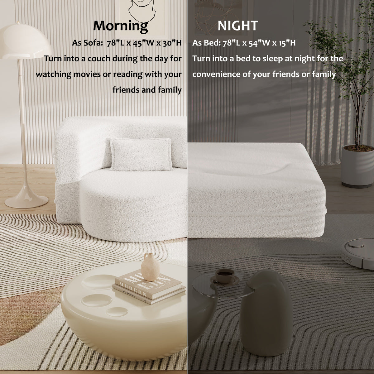 Convertible Teddy Fabric Foam-Filled Sleeper Sofa Bed