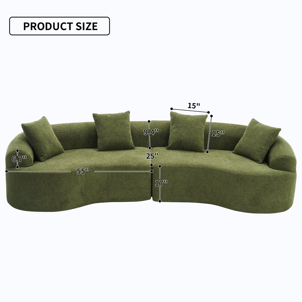 LY-025 Full Compression Sponge Sofa Forest Green Curved Modular Sectional, Chenille Upholstery, 110''L
