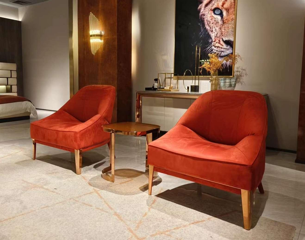 Burgundy Velvet Accent Chair with Metallic Legs
