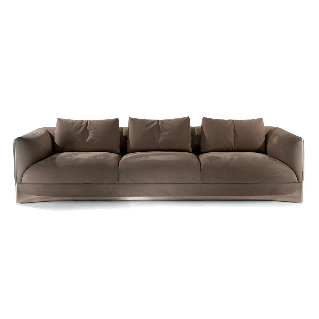 Luxury Beige Leather Sofa with Green Accent Pillows